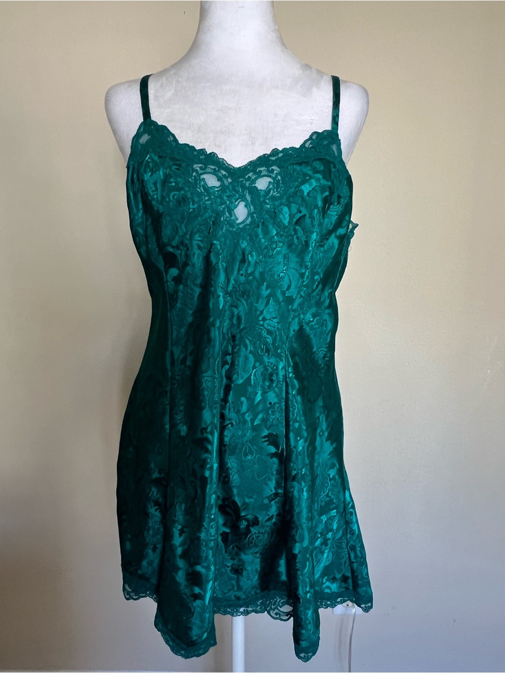 Victoria's Secret Vintage Emerald Green Satin Lace Slip
